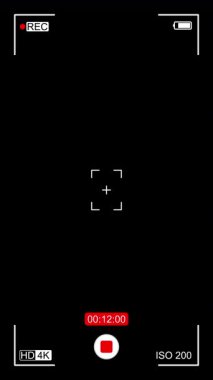 Ekran dikey mobil şablonu kaydediliyor. Video kaydedicinin akıllı telefon arayüzü. Alfa Kanalı 4K videosu