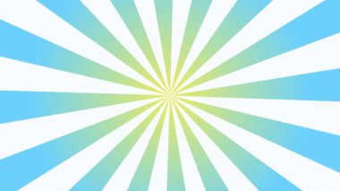 Mavi ve beyaz arkaplanlı dönen güneş patlaması. 4K video