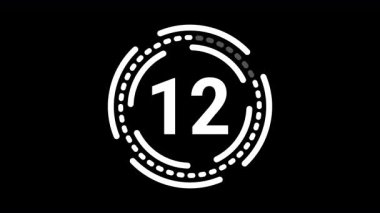 Siyah arkaplanda çizgi animasyonu olan 15 saniyelik geri sayım zamanlayıcısı. 4K video