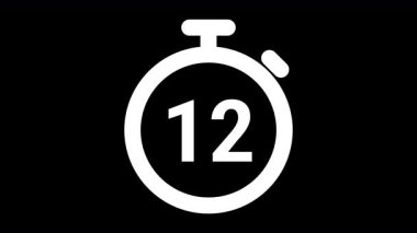 Siyah arka planda kronometre çerçevesi olan 15 saniyelik geri sayım zamanı. 4K video