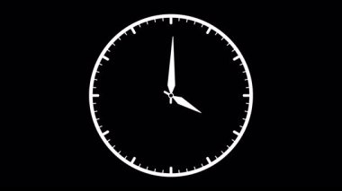 Analog saat 24 saat gecikmeli. Siyah arkaplan 4K video üzerindeki saat döngüsü canlandırması
