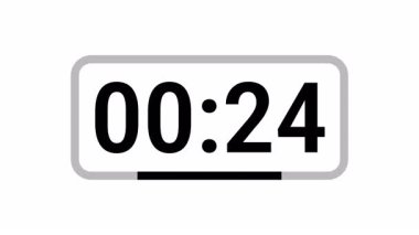 Beyaz arka planda yuvarlak dikdörtgen çerçeveli 30 saniyelik geri sayım zamanlayıcısı. 4K video