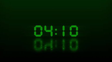 Gradyan arkaplanda 5 saniye için yansıması olan yeşil LED zamanlayıcı görüntüsü. 4K video