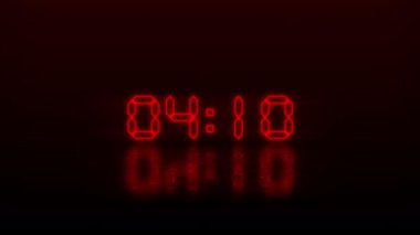 Gradyan arkaplanda 5 saniyelik geri sayım görüntüleriyle birlikte kırmızı neon zamanlayıcı görüntüsü. 4K video
