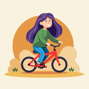 kız bisiklet karikatürü vektör çizimi grafik tasarımı