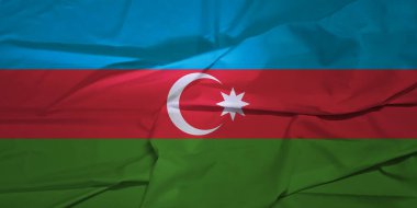 Azerbaycan Ulusal Bayrağı Açık Mavi Gökyüzüne Karşı Rüzgarda Dalgalanıyor