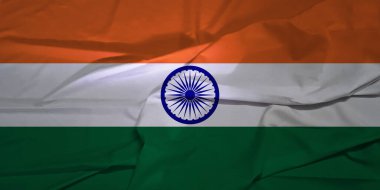 Hindistan Ulusal Bayrağı havada dalgalanıyor. Yakın plan.