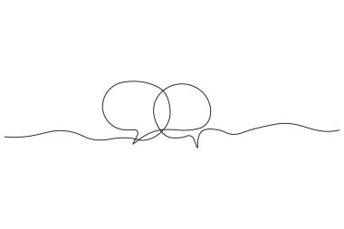 İki konuşma baloncuğunun minimalist bir çizimi elips ile, konuşmayı veya iletişimi sembolize eder.