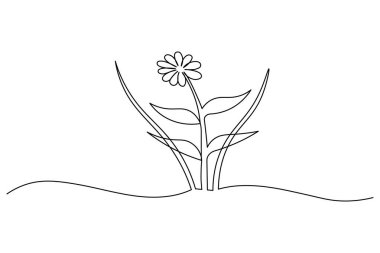 Basit bir çiçek ve çimen çizimi, minimalist tasarım ve doğa temaları için mükemmel.