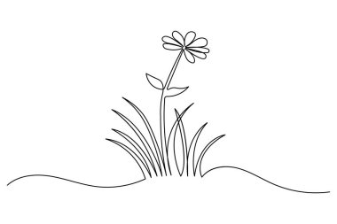 Basit bir çiçek ve çimen çizimi, minimalist tasarım ve doğa temaları için mükemmel.