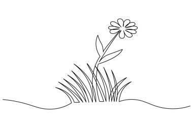 Basit bir çiçek ve çimen çizimi, minimalist tasarım ve doğa temaları için mükemmel.