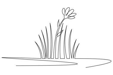 Basit bir çiçek ve çimen çizimi, minimalist tasarım ve doğa temaları için mükemmel.