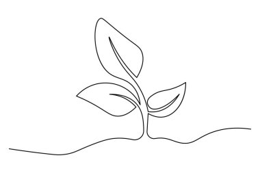 Yapraklı bitki büyümesinin soyut tek çizgi çizimi, modern ve basit vektör illüstrasyonu