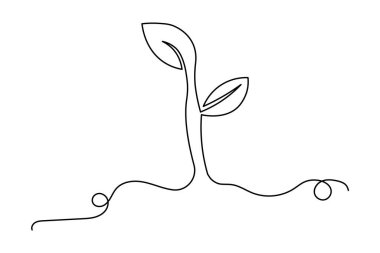 Yapraklı bitki büyümesinin soyut tek çizgi çizimi, modern ve basit vektör illüstrasyonu