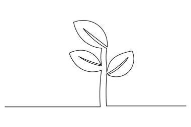 Yapraklı bitki büyümesinin soyut tek çizgi çizimi, modern ve basit vektör illüstrasyonu