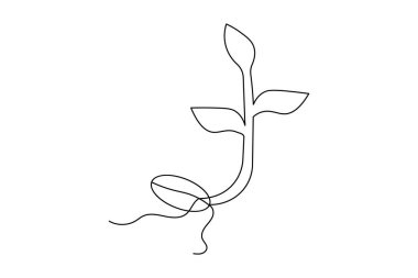 Yapraklı bitki büyümesinin soyut tek çizgi çizimi, modern ve basit vektör illüstrasyonu