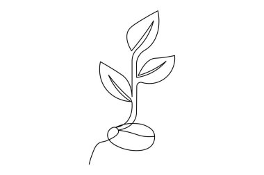 Yapraklı bitki büyümesinin soyut tek çizgi çizimi, modern ve basit vektör illüstrasyonu