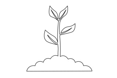 Yapraklı bitki büyümesinin soyut tek çizgi çizimi, modern ve basit vektör illüstrasyonu