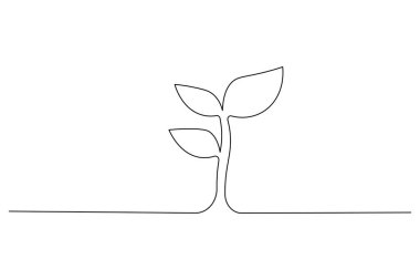 Yapraklı bitki büyümesinin soyut tek çizgi çizimi, modern ve basit vektör illüstrasyonu