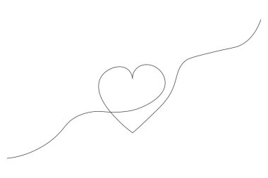 Tek satırlık sanat tarzında zarif aşk kalp çizimi, beyaz arka planda basit ve yaratıcı tasarım