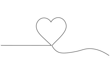 Tek satırlık sanat tarzında zarif aşk kalp çizimi, beyaz arka planda basit ve yaratıcı tasarım