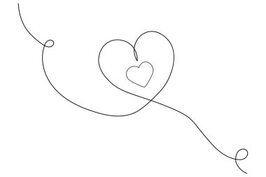 Tek bir çizgiyle çizilmiş zarif soyut kalp simgesi. Sevgililer Günü, düğün ve romantik tasarım için ideal.