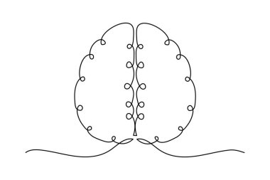 İnsan beyni beyaz arkaplanda sürekli bir çizgi çizer.