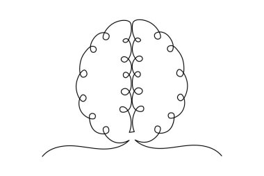İnsan beyni beyaz arkaplanda sürekli bir çizgi çizer.