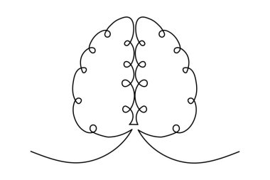 İnsan beyni beyaz arkaplanda sürekli bir çizgi çizer.