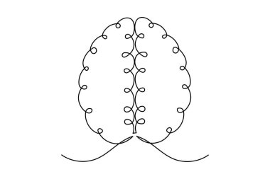İnsan beyni beyaz arkaplanda sürekli bir çizgi çizer.