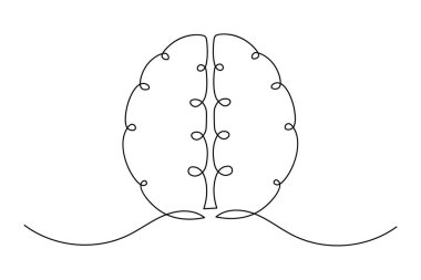 İnsan beyni beyaz arkaplanda sürekli bir çizgi çizer.