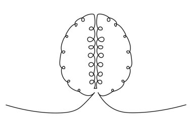 İnsan beyni beyaz arkaplanda sürekli bir çizgi çizer.