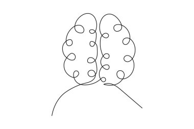 İnsan beyni beyaz arkaplanda sürekli bir çizgi çizer.