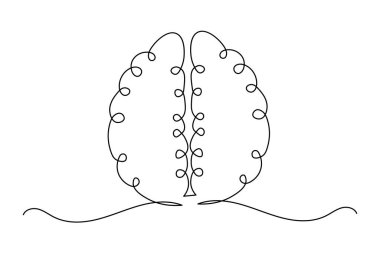 İnsan beyni beyaz arkaplanda sürekli bir çizgi çizer.
