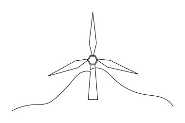 Eko enerji, sürdürülebilirlik ve yenilenebilir güç kavramları için bir rüzgar türbininin minimalist taslağı