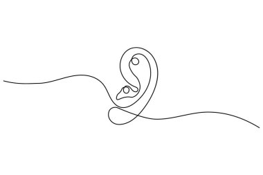 Beyaz arka planda, modern soyut sanat tarzında izole edilmiş bir insan kulağının asgari sürekli çizimi