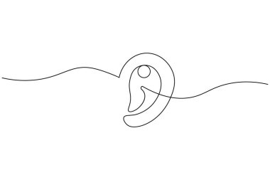 Minimalist continuous one line drawing of a human ear with sound waves, symbol of hearing, listening, and communication