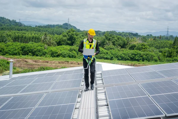 Installing solar cell on a roof,Engineer working at solar power station.