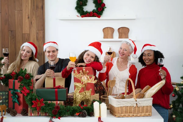 Family Santa Hats Happy Together Christmas Xmas New Year Celebration — Stock Photo, Image