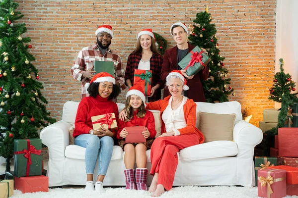 Happy Family Christmas Gift Boxes — Stock Photo, Image