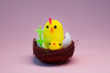 Yuvasında civcivler olan oyuncak tavuk.