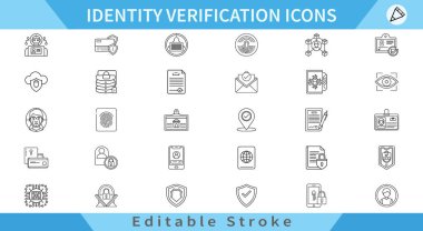 Kimlik doğrulama satırı simgeleri ayarlandı. Güvenlik, Kimlik Doğrulama, Gizlilik Koruma ve daha fazlası. Doğrusal olarak taslak vektör simgesi. Düzenlenebilir felç. Vektör illüstrasyonu.