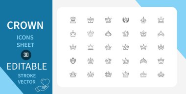 Crown Line Simgeleri Ayarlandı. Kraliyet, kral, kraliçe, hükümdar, sembol, güç, otorite, prestij ve daha fazlası. Çizgi Vektör Simgesi Çizgisel Tarzında. Düzenlenebilir Vuruş. Vektör İllüstrasyonu.
