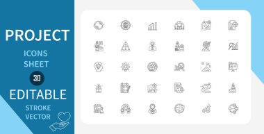 Proje Satır Simgeleri Ayarlandı. Veri, Analiz, Konum, Harita, Hedef, Dağ, Bina, Fabrika, Ağ ve daha fazlası. Çizgi Vektör Simgesi Çizgisel Tarzında. Düzenlenebilir Vuruş. Vektör İllüstrasyonu.