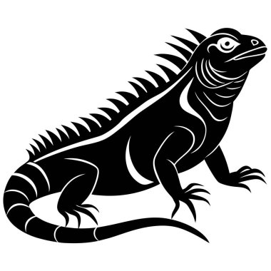 Siyah ve Beyaz Iguana Silueti, Sürüngen, Kertenkele, Ölçekli, Kabile, Tasarım, Sanat, Grafik, Vektör, Il