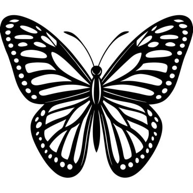 Zarif Kral Kelebeği Şekli Vektör İllüzyonu, kral kelebeği, siluet, dış hat, kanatlar