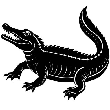 Uyarı Nil Timsahı Silüeti Vektör İllüzyonu, Timsah, Nil, Silüet, Sürüngen, Vahşi