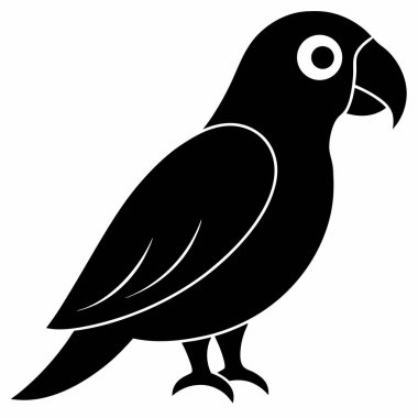 Siyah Siluet Papağan Çizimi Tropikal Kuş Tasarımı Grafiksel