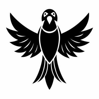 Simetrik Kanatlı Siluet Papağan Siyah ve Beyaz Vektör İllüstrasyonu, Papağan, siluet, kanatlar, siyah, beyaz