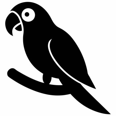 Siyah Siluet Papağan Simgesi Kuş Şubesi Tropikal Kuş Grafiği